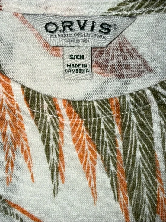 Orvis Short-Sleeve Linen Blend Scoop Neck Top with Leaf Print - Picture 4 of 6